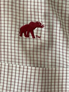 Men's Casual Button-Down Shirt in Cream Red Check and Embroidered Accent Alabama